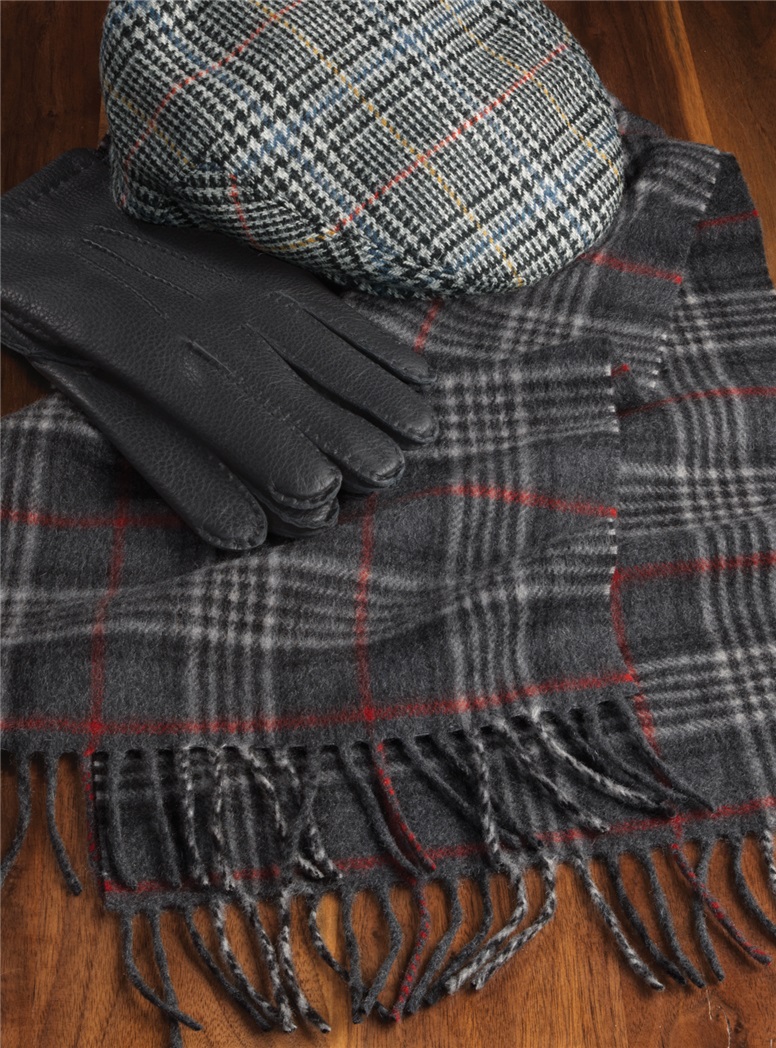 Cashmere Plaid Scarf in Slate with Windowpanes