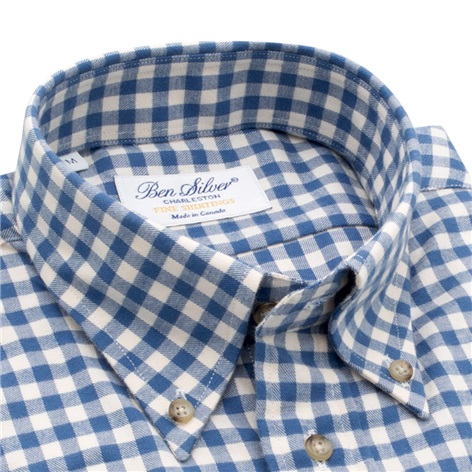 Delft and Cream Brushed Cotton Gingham Button Down