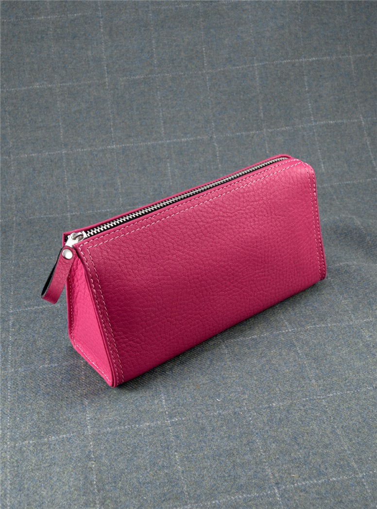 Leather Triangular Cosmetic Bag in Pink