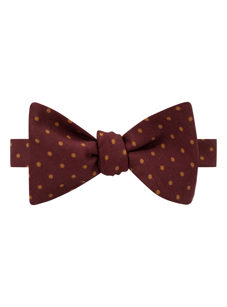 Wool Printed Dots Bow Tie in Wine with Amber