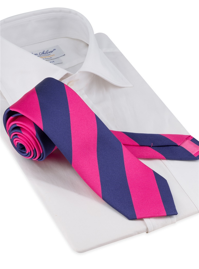 Silk Block Striped Tie in Azalea