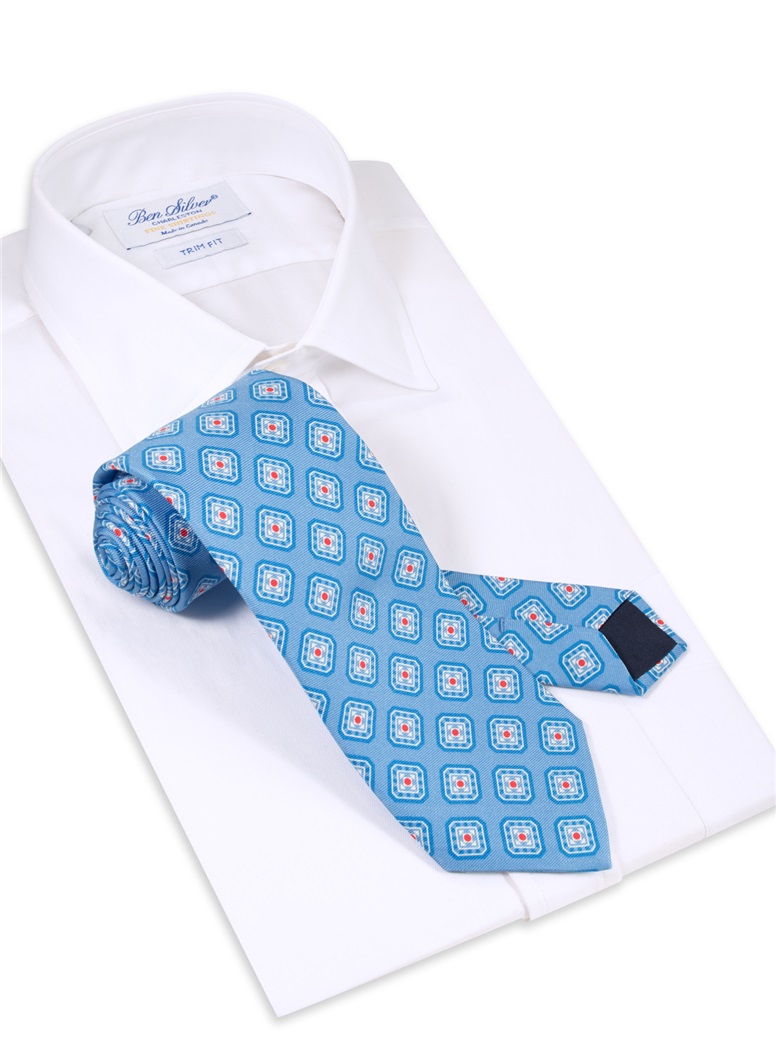 Silk Diamond Motif Printed Tie in Ocean