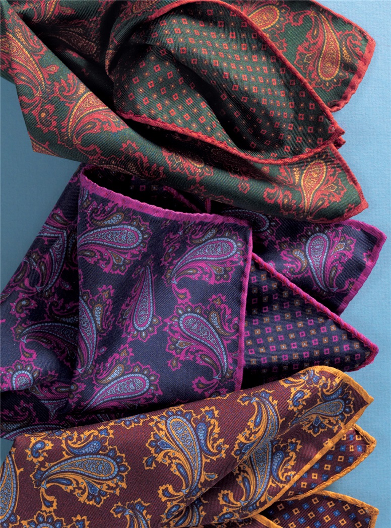 Silk Printed Paisley Reversible Pocket Squares