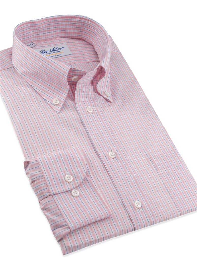 Blue and Pink Graph Check Button Down