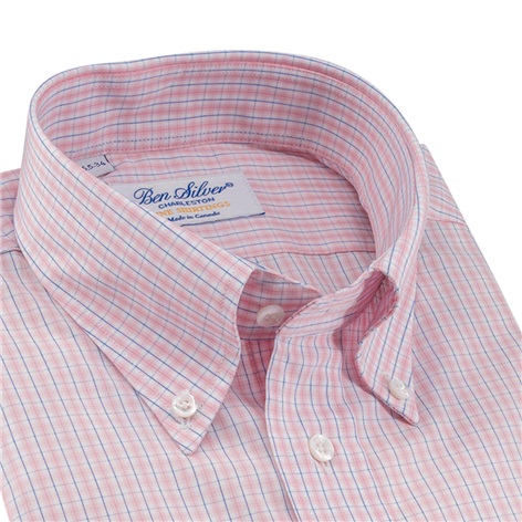 Blue and Pink Graph Check Button Down