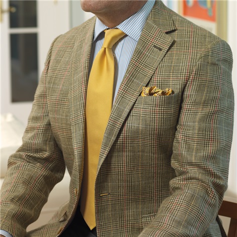 Olive Silk & Linen with Light Blue Windowpane Sport Coat