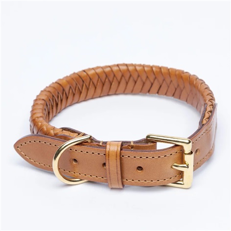 Plaited Leather Dog Collar in Tan