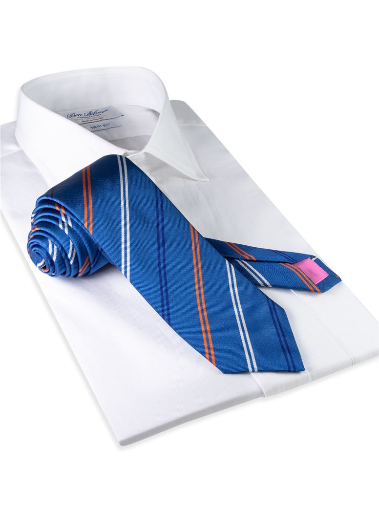 Silk Double Stripe Tie in Denim