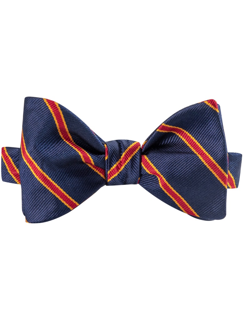 Silk Stripe Bow Tie in Navy and Ruby