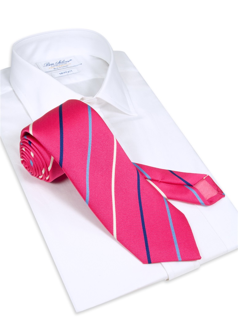 Silk Triple Stripe Tie in Azalea