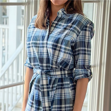 Ladies Madras Dress in Blue