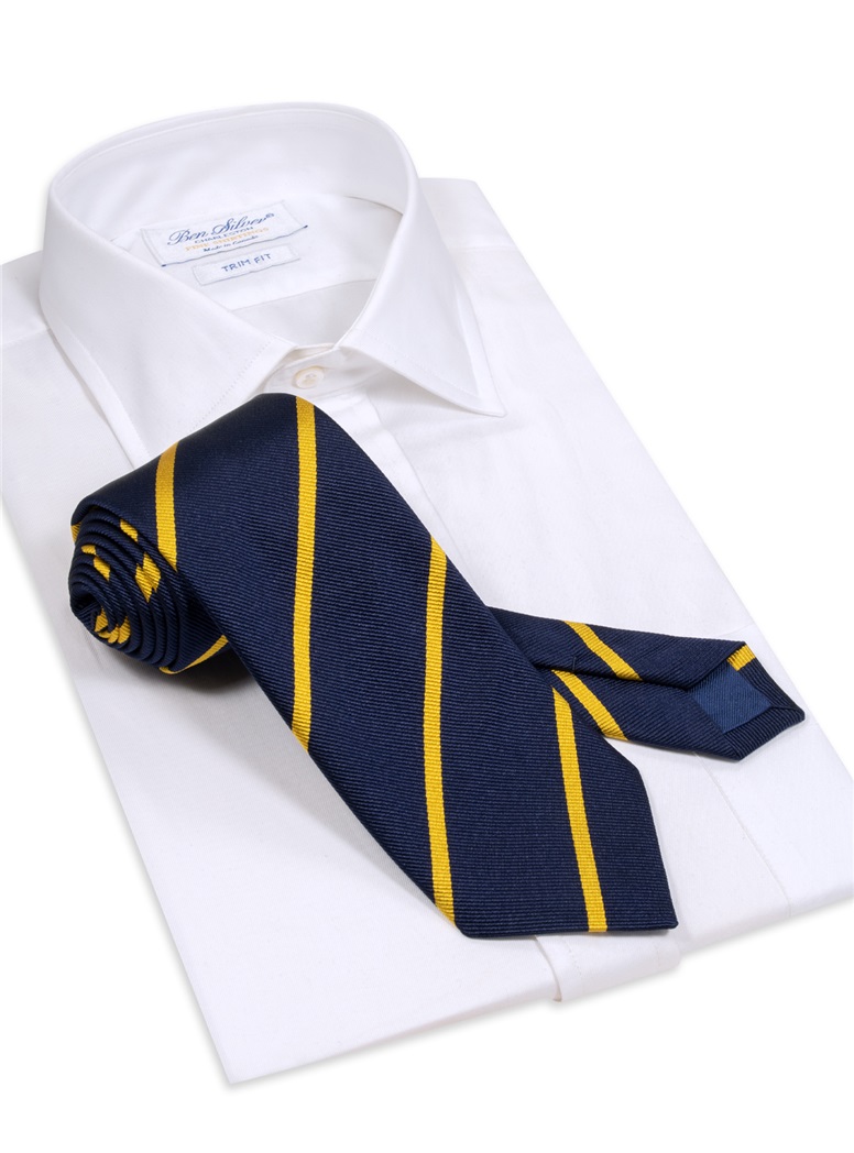 Silk Bar Striped Tie in Navy with Yellow