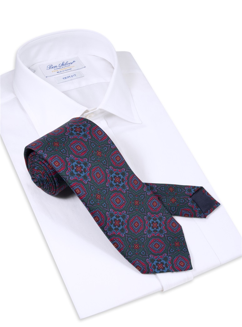 Silk Medallion Motif Printed Tie in Forest