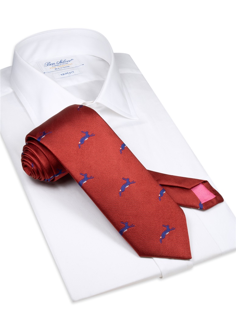 Silk Woven Hare Tie in Ruby