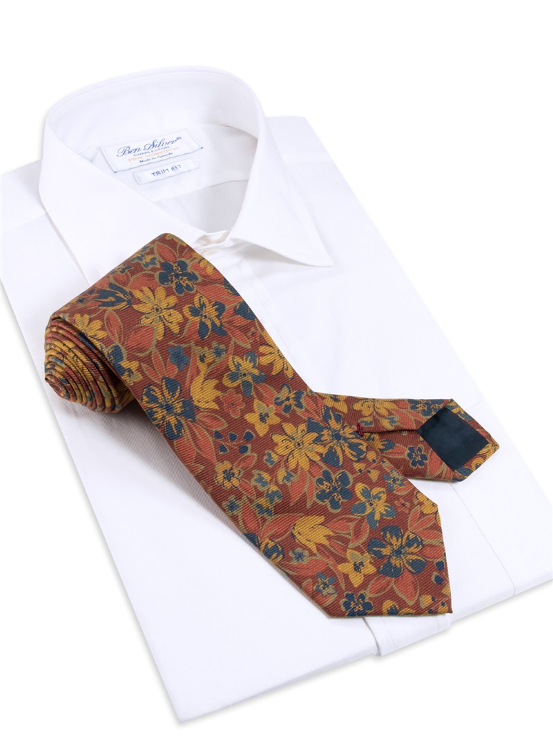 Wool Paisley Floral Printed Tie in Auburn