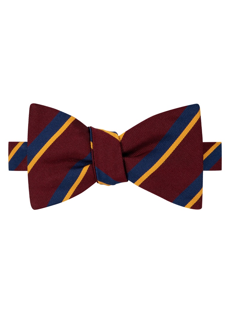 Mogador Silk Double Stripe Bow Tie in Wine - The Ben Silver Collection
