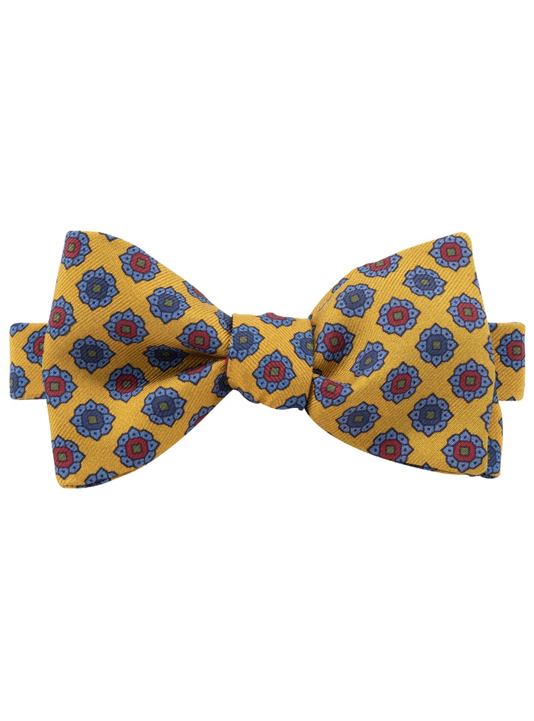 Printed Silk Bow Tie in Gold