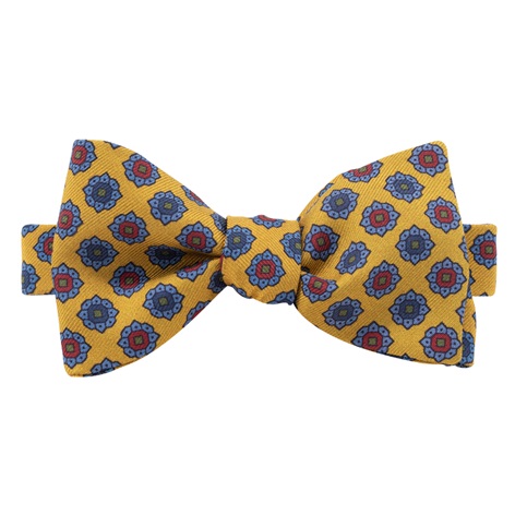 Printed Silk Bow Tie in Gold