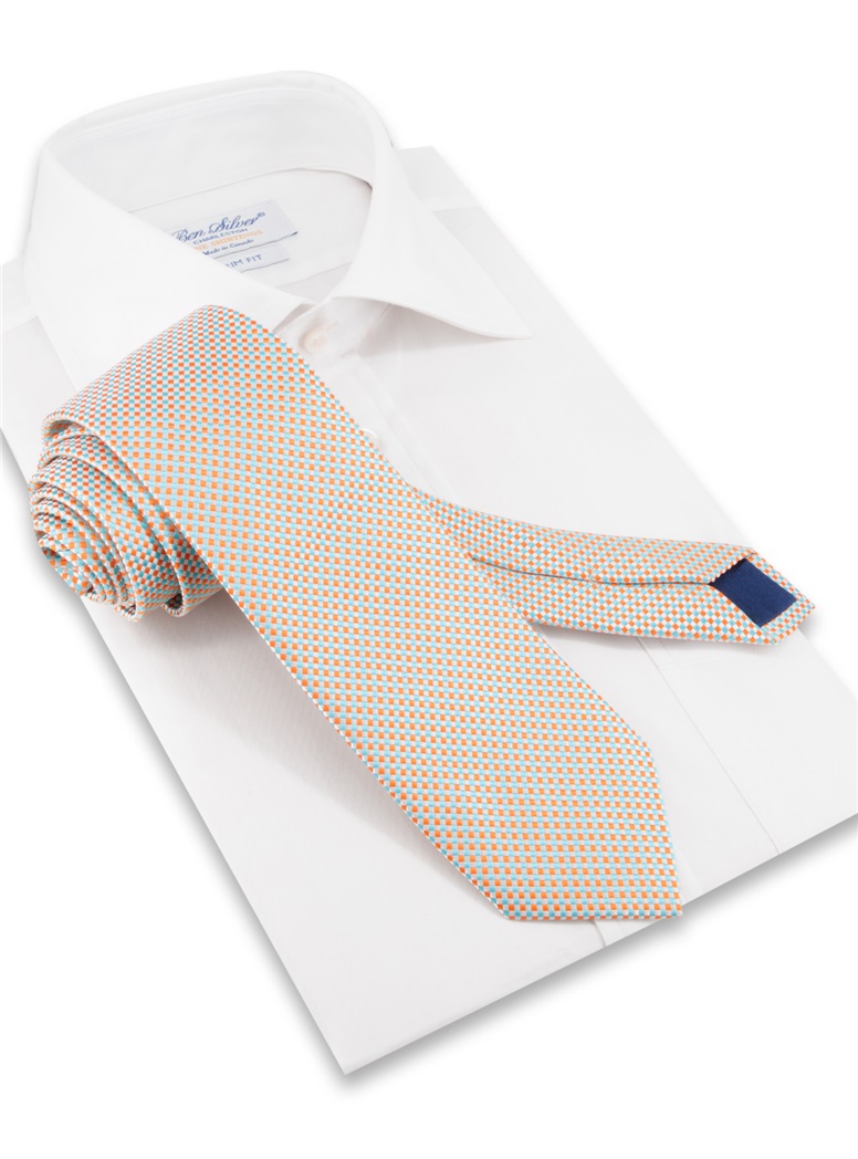 Silk Basketweave Tie in Orange and Violet