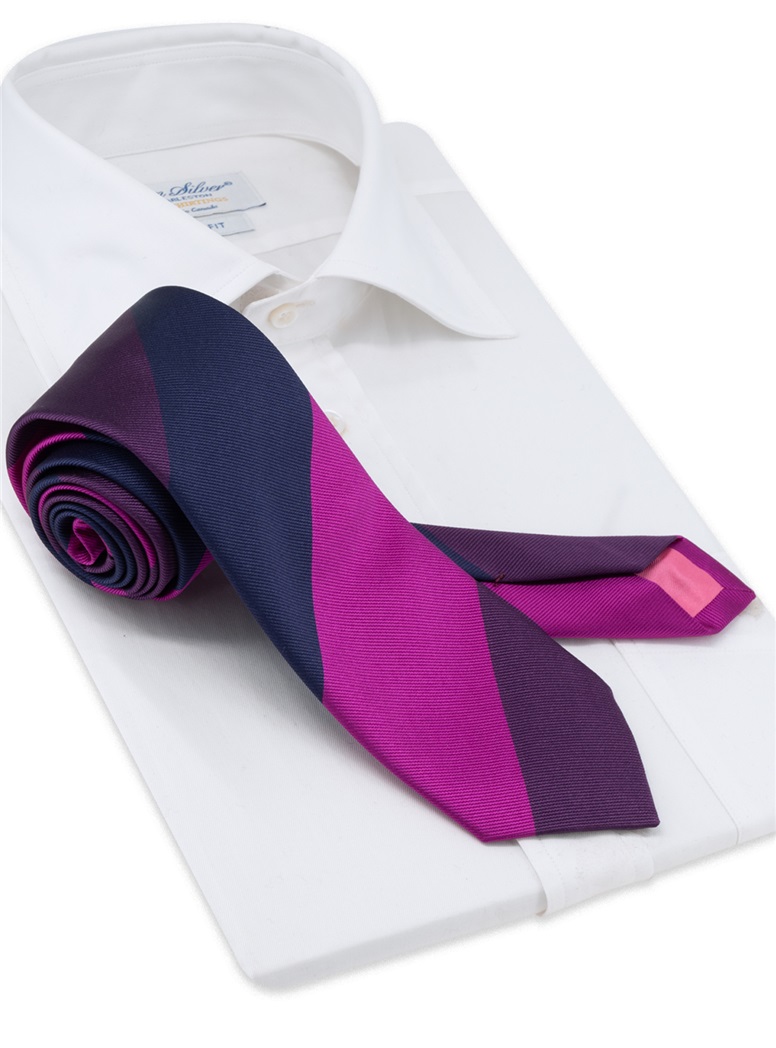 Silk Block Striped Tie in Magenta