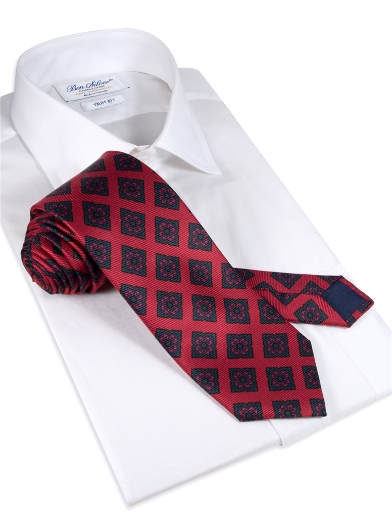 Silk Diamond Motif Tie in Ruby