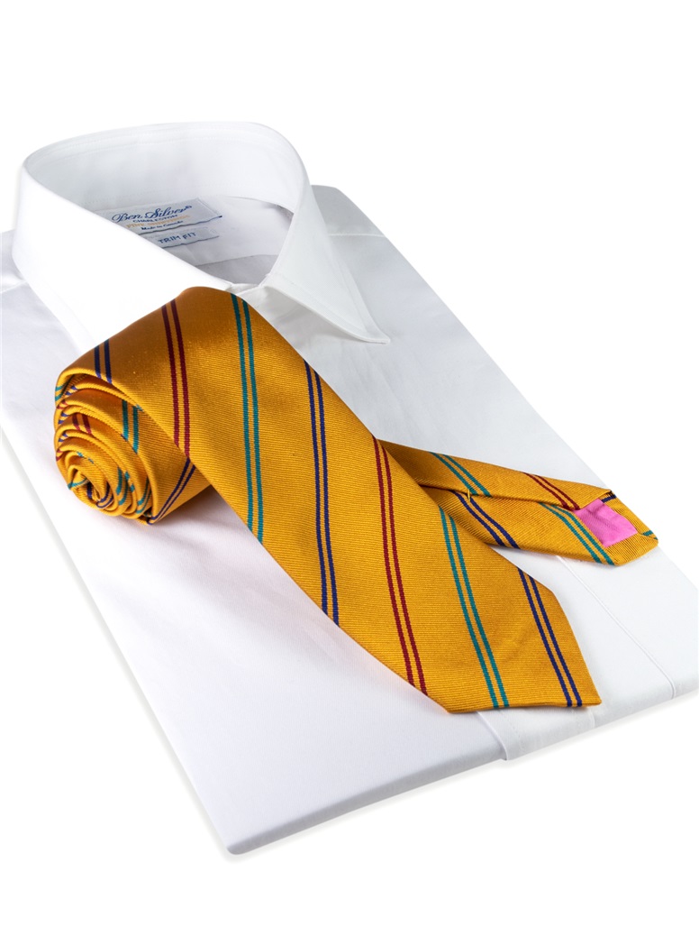 Silk Double Stripe Tie in Marigold