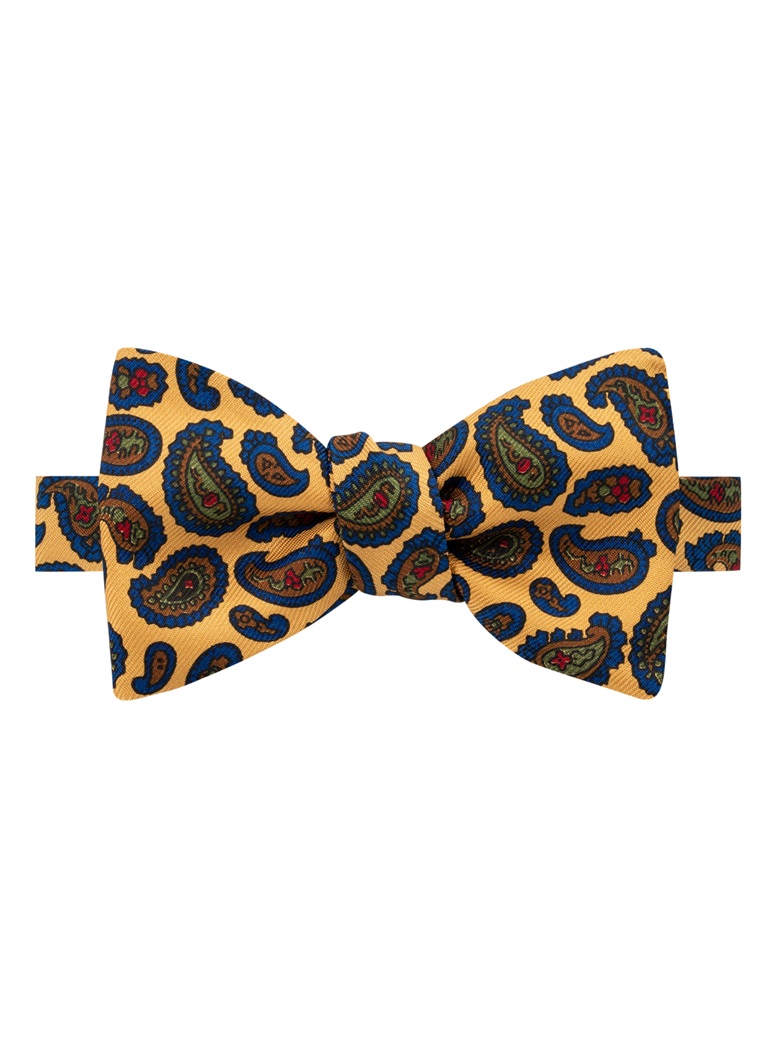 Silk Paisley Printed Bow Tie in Marigold