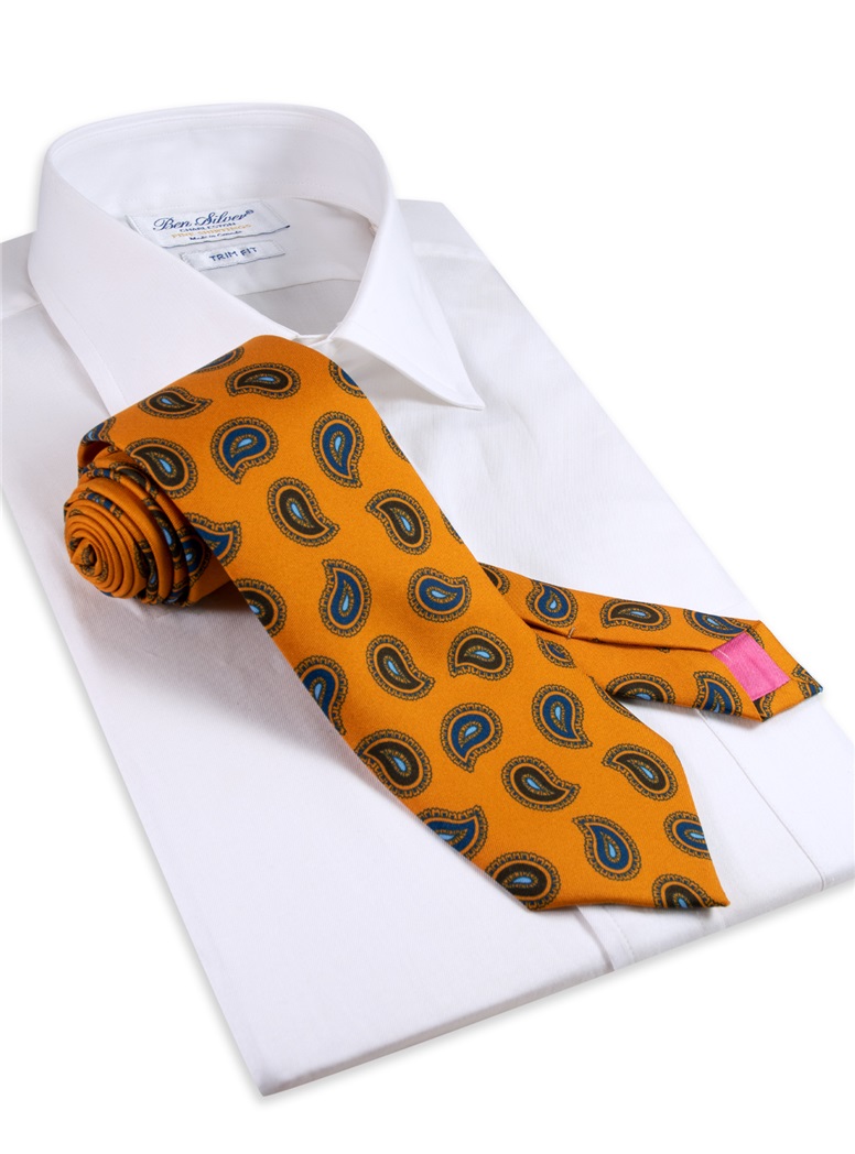 Silk Paisley Printed Tie in Marigold