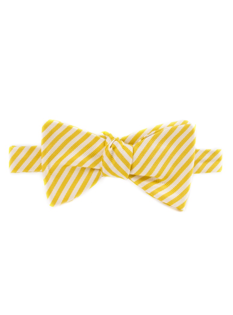 Silk Striped Bow Tie in White and Sun
