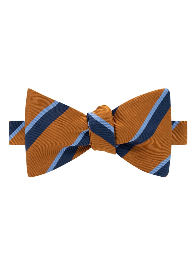 Mogador Silk Double Stripe Bow Tie in Amber