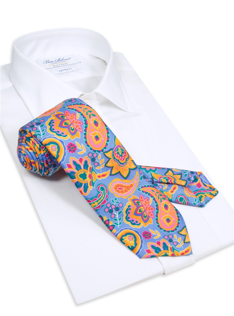 Floral Paisley Tie in Sky