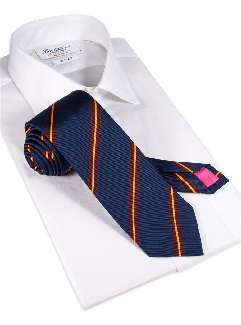 Mogador Silk Striped Tie in Navy
