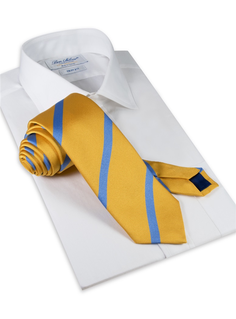 Silk Bar Stripe Tie in Lemon with Sky