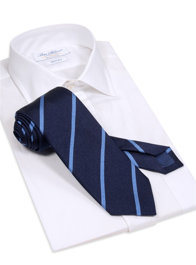 Silk Bar Striped Tie in Navy with Ocean Blue