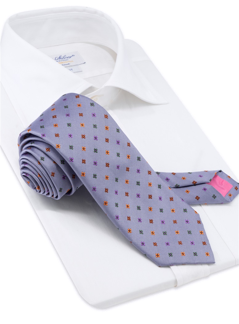 Silk Neat Print Woven Tie in Sky