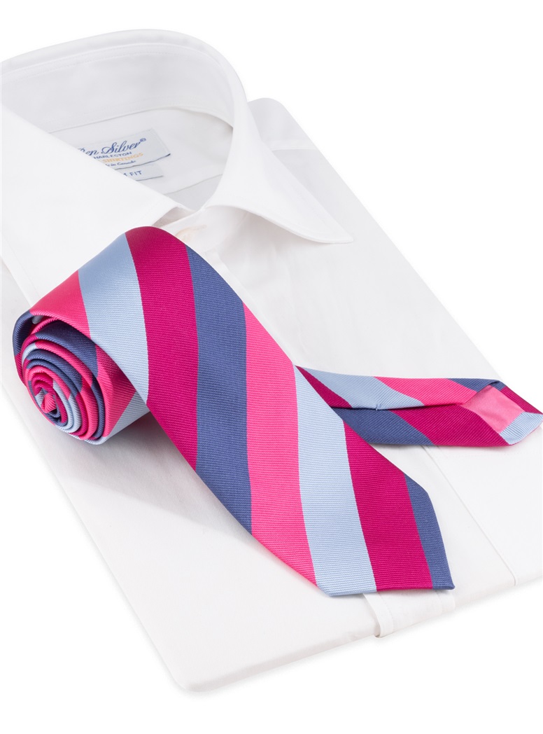 Silk Block Stripe Tie in Fuchsia