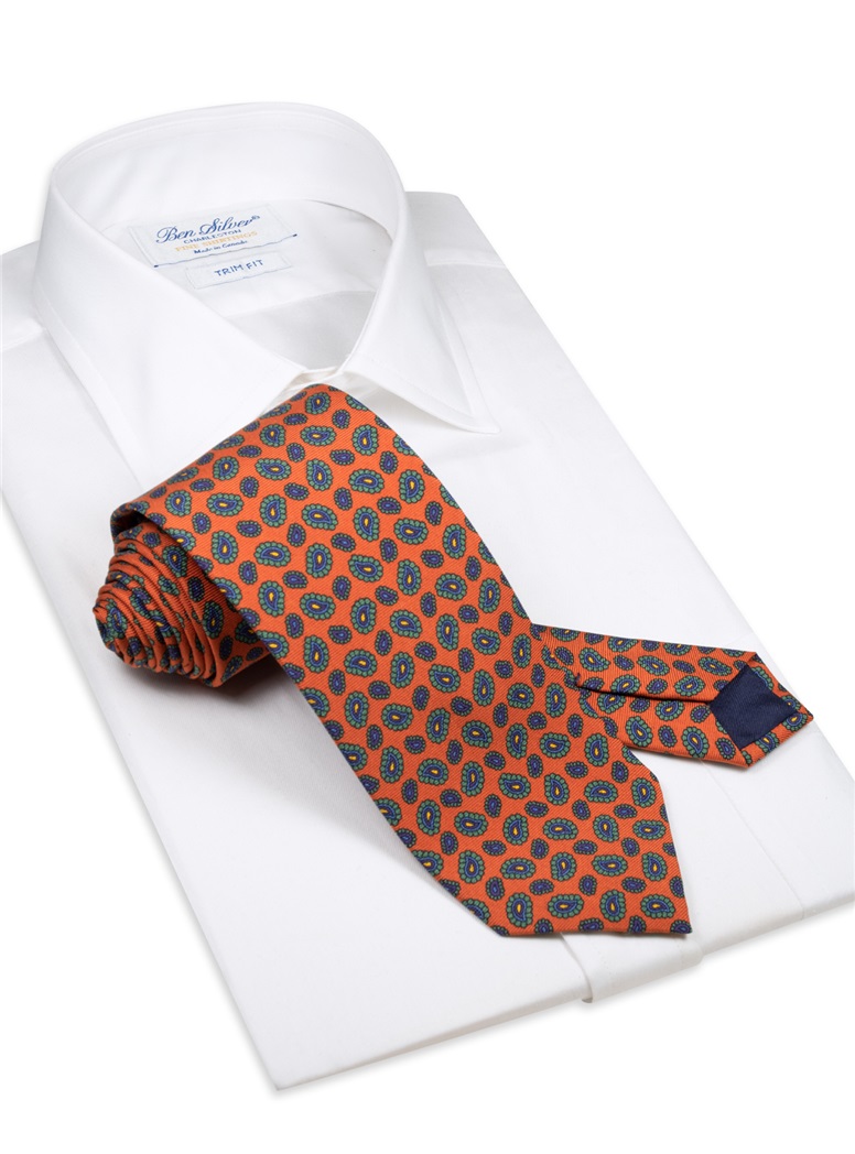 Silk Printed Paisley Tie in Copper