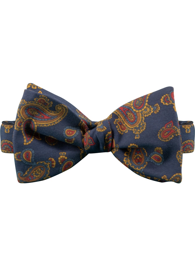 Silk Paisley Bow Tie in Navy