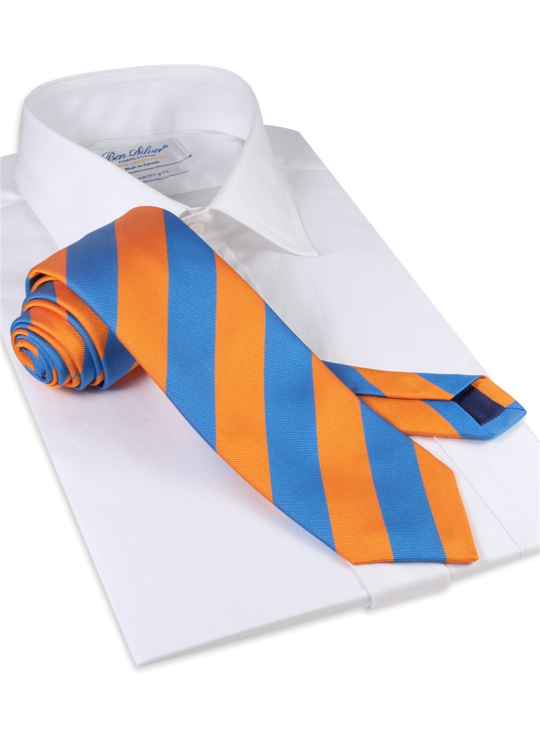 Silk Block Stripe Tie in Orange and Azure
