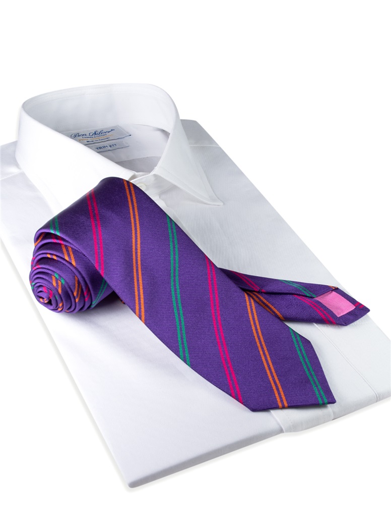 Silk Double Stripe Tie in Violet