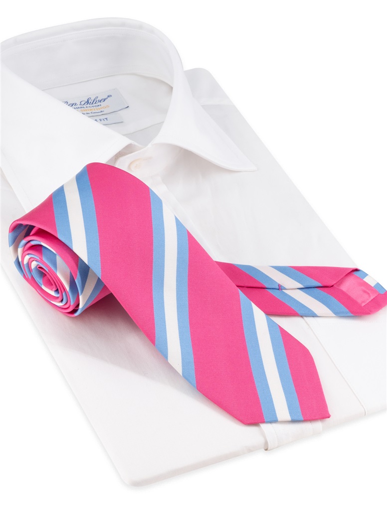 Silk Striped Tie in Azalea