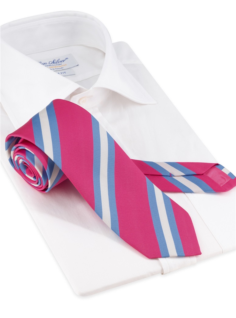 Silk Striped Tie in Azalea