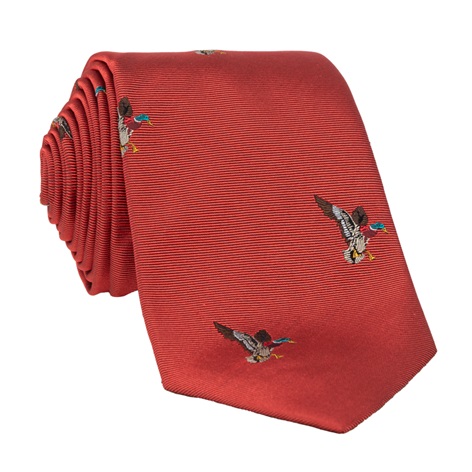 Silk Woven Duck Motif Tie in Chili