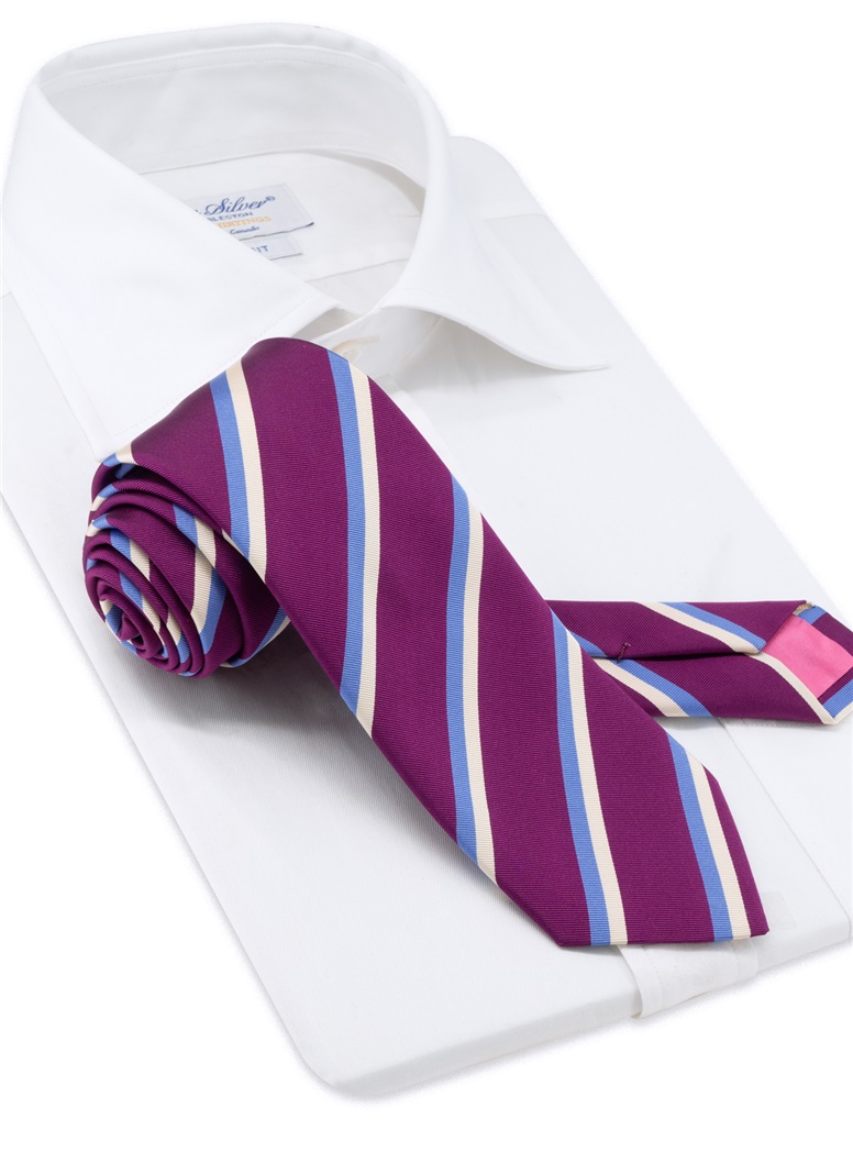 Mogador Silk Double Striped Tie in Magenta