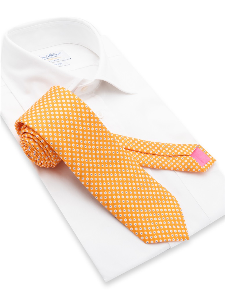 Silk Flower Printed Tie in Marigold