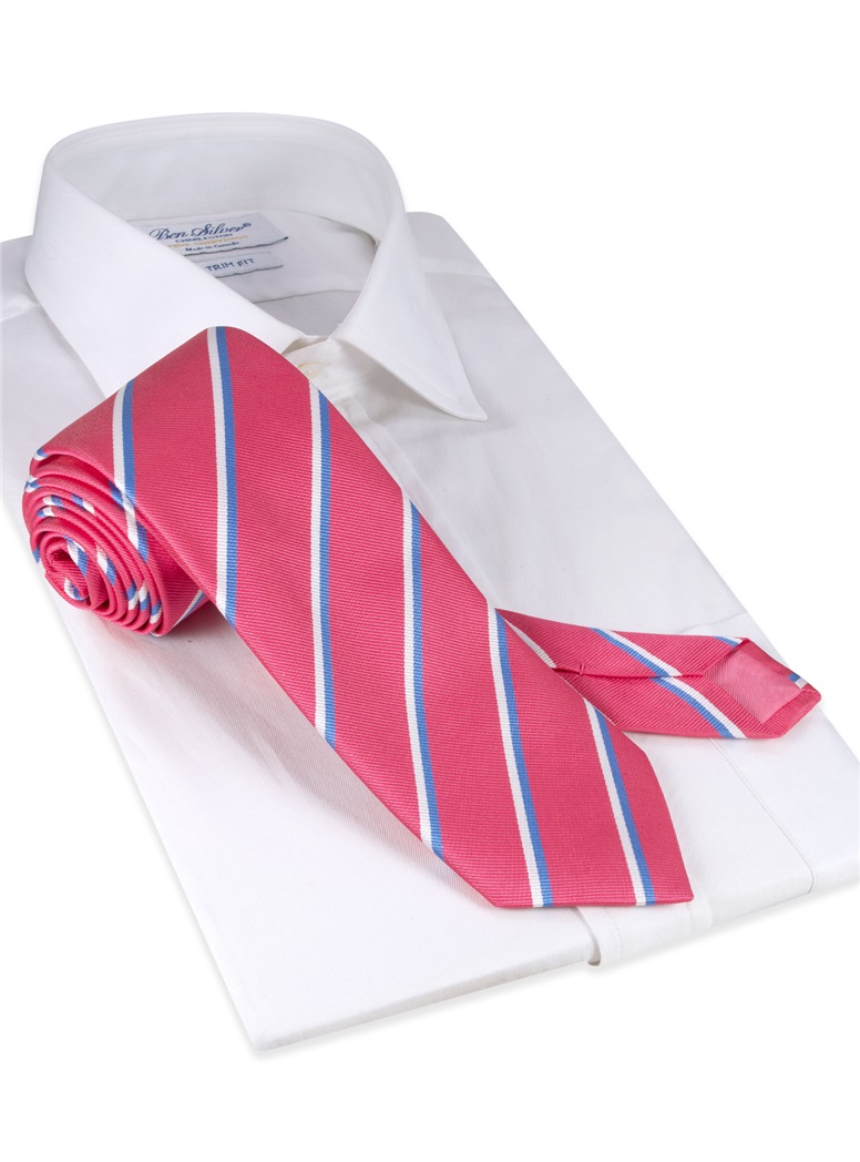 Silk Striped Tie in Azalea