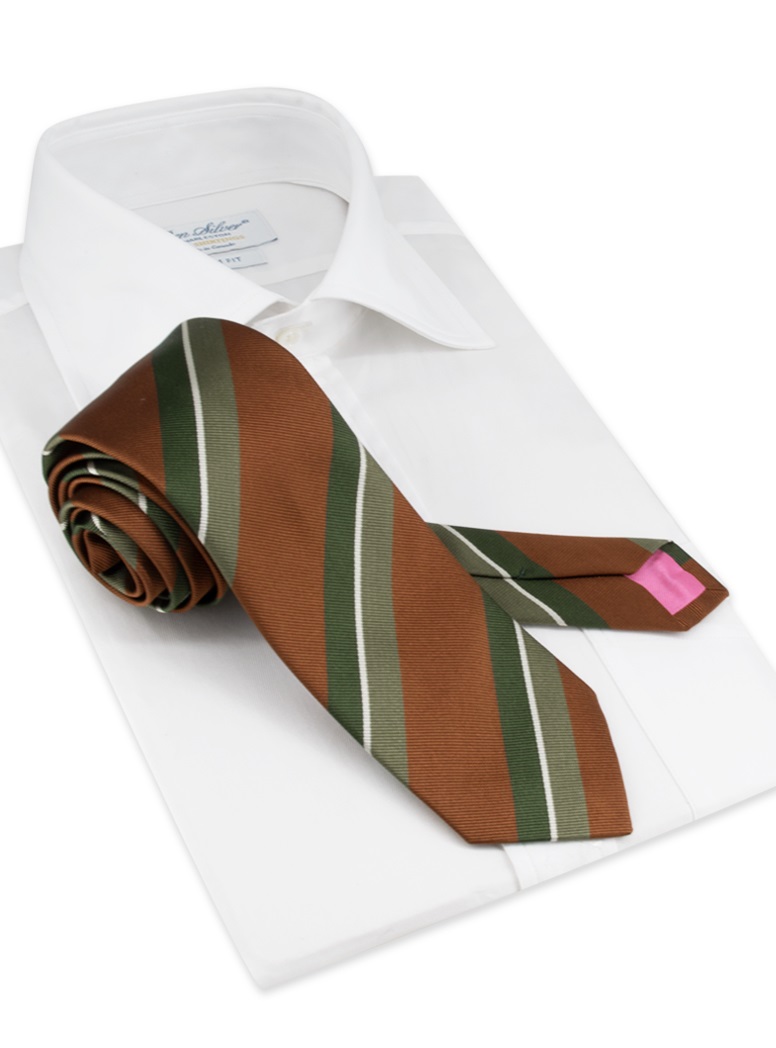 Silk Double Striped Tie in Bronze