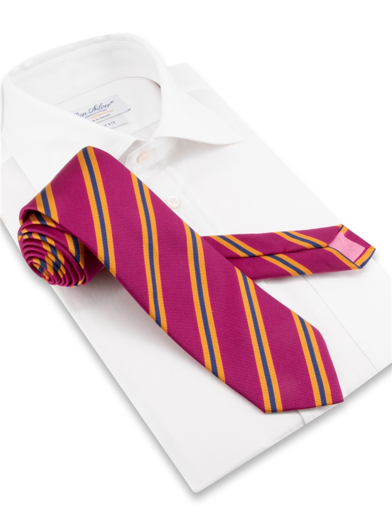 Silk Striped Tie in Magenta