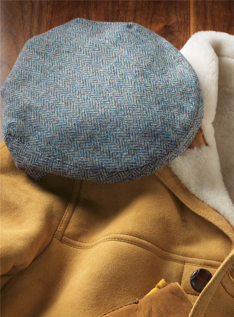 Wool Garforth Cap in Atlantic Blue Herringbone