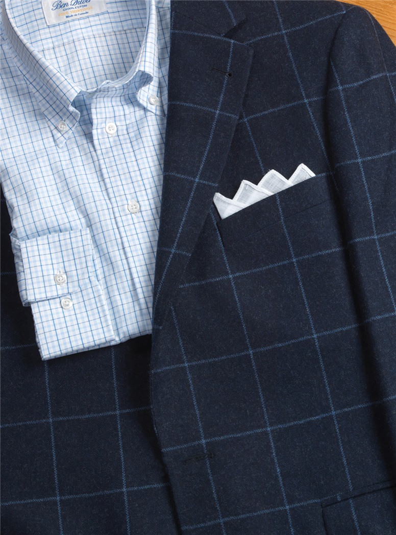 Navy Blue Herringbone with Light Blue Windowpane Jacket